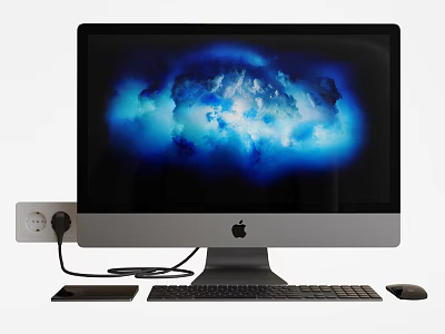 Apple iMac Desktop Computer With Blue Cloud Screen Keyboard And Mouse 3d model