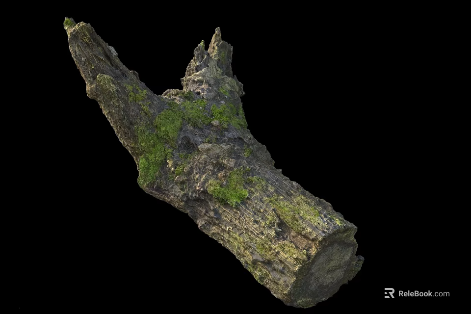 Natural Stone Wood Log With Moss Covered Surface And Rustic Texture 3d model 