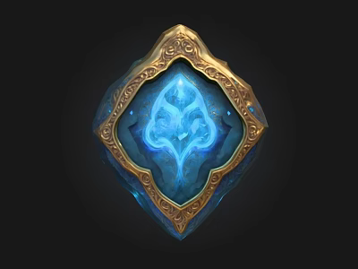 Ornate Wooden Frame With Stone Center Glowing Blue Pattern Decorative Artifact Design 3d model