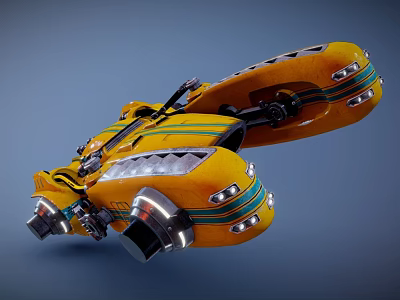 Futuristic Yellow Smart Machine With Sleek Flying Design Green Stripes And Advanced Engines 3d model