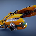 Futuristic Yellow Smart Machine With Sleek Flying Design Green Stripes And Advanced Engines