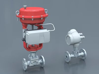 Industrial Equipment Red And White Valves With Control Unit And Pipeline Connections 3d model