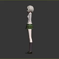 Child Wearing School Uniform White Shirt Green Tie Green Plaid Skirt Standing With Arms Outstretched