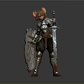 3D Armor Clad Character Model With Cat Ears Sword And Shield
