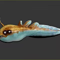 Game Movie Character With Yellow Blue Body Large Eyes Sharp Teeth Antennae And Dorsal Fins