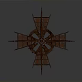 Traditional Windmill Architectural Structure With Wooden Blades And Central Axis