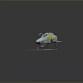 Light Blue Fighter Jet Model Display With Yellow Crate On Textured Ground Platform