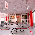 YAMAHA Bicycle Retail Store With Silver And Red Exterior Bicycle Display And Customers