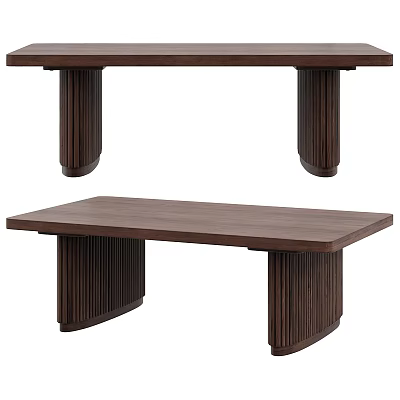 Dark Brown Wooden Dining Table With Stylish Vertical Striped Legs In Modern Design 3d model