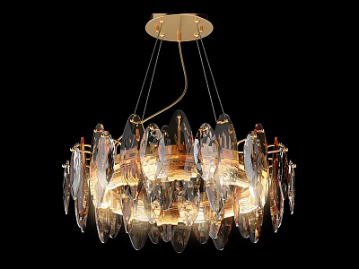 Modern Crystal Chandelier With Irregular Transparent Pieces And Warm Yellow Lighting 3d model