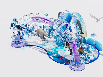 Ocean Themed Photo Check in Spot With Dolphins Whales Corals And Colorful Decorations 3d model
