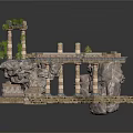 Detailed Ancient Ruins Scene With Stone Columns Platforms Vines And Blocks