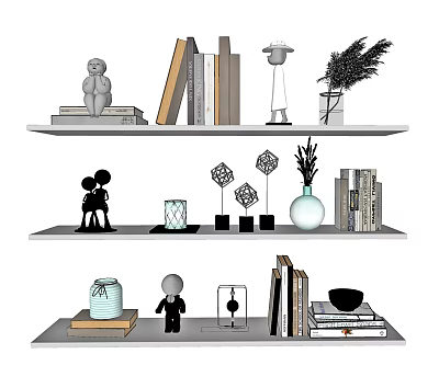 Modern Decorative Ornament Set On Shelf With Statues Books Vases Geometric Decor And Figurines 3d model