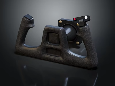 Black Mechanical Handle With Textured Grip Red Button And Control Knob For Industrial Control Systems 3d model