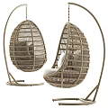 Stylish Rattan Egg Shaped Hanging Leisure Chairs With Comfortable Cushions And Metal Stand