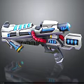 Futuristic Sci Fi Weapon With Silver Body Blue Lights And Red Pipes
