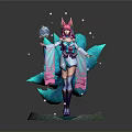Fantasy Woman Figure with Pink Hair Blue Decorative Wings and Lotus Water Pool Base