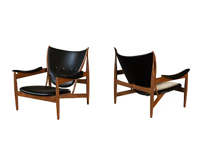 Two Piece Modern Accent Chair Set With Wooden Frame And Leather Upholstery 3d model