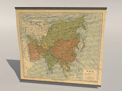 Vintage Asia Map Wall Decor With Retro Style And Decorative Design 3d model
