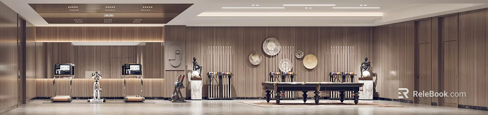 Modern Entertainment Room Interior With Billiard Table And Art Decorations 3d model 