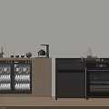 Modern Kitchen Interior Design With Wooden Glass Door Cabinets Oven Storage And Kitchenware