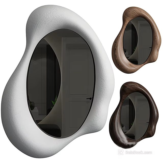 Modern Decorative Mirrors With Irregular Organic Shapes And Wooden White Frames For Home Interior 3d model 