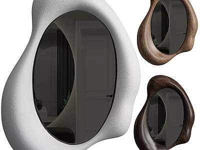 Modern Decorative Mirrors With Irregular Organic Shapes And Wooden White Frames For Home Interior 3d model