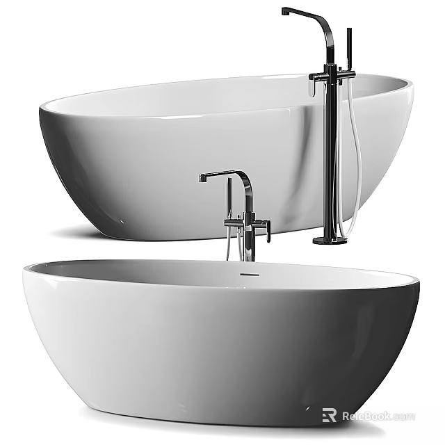 Stylish White Bathtubs With Modern Faucets 3d model 