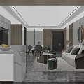 Modern Living and Dining Room Interior With Sofa Dining Table Plants And Marble Floor