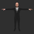 Game And Movie Character Bald Head In Black Suit With Tie Standing Arms Outstretched