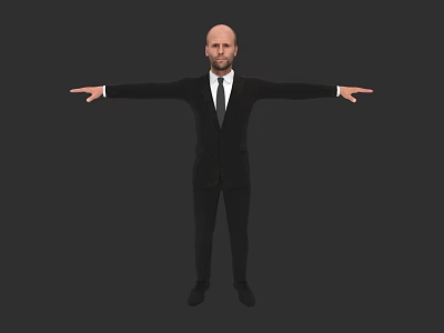 Game And Movie Character Bald Head In Black Suit With Tie Standing Arms Outstretched 3d model