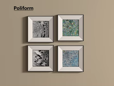 Poliform Four Framed Decorative Paintings With Different Abstract Patterns On Wall 3d model