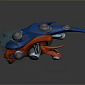 Game Movie Character Sci Fi Spaceship With Blue Red Glowing Circular Parts Streamlined Design