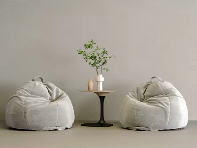 Modern Minimalist Bean Bag Chairs And Small Table Interior Setup With Vase And Green Plant 3d model