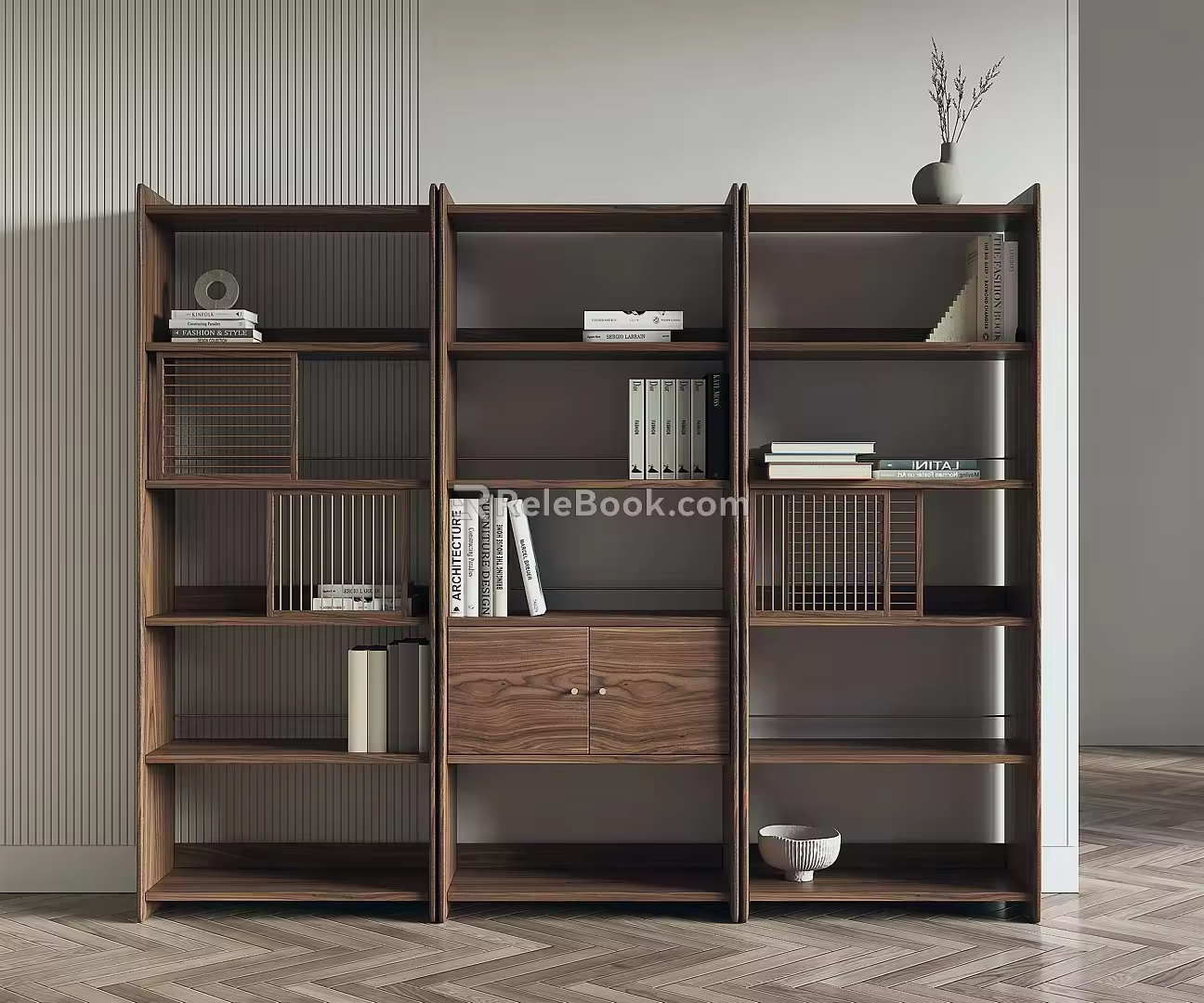 New Chinese-style Bookshelf Multi-layer Solid Wood Bookcase 3d model