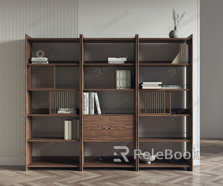 New Chinese-style Bookshelf Multi-layer Solid Wood Bookcase model