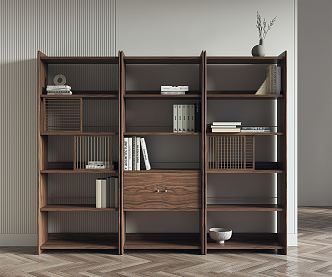 New Chinese-style Bookshelf Multi-layer Solid Wood Bookcase 3d model