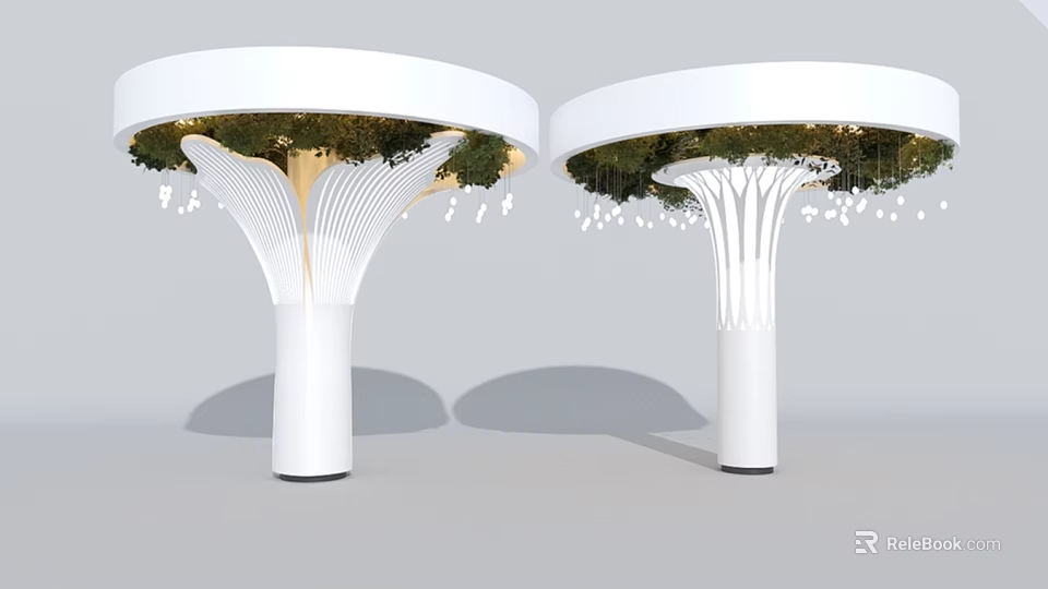 White Modern Columns With Circular Tops Greenery And Ribbed Design 3d model