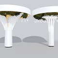 White Modern Columns With Circular Tops Greenery And Ribbed Design 3d model