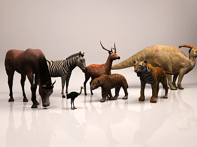 Reptile Dinosaur In Animal Collection With Horse Zebra Deer And Tiger 3d model
