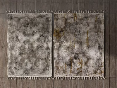 Gray Beige Square Rugs With Fringed Edges And Abstract Texture On Wooden Floor 3d model