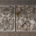 Gray Beige Square Rugs With Fringed Edges And Abstract Texture On Wooden Floor
