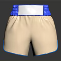 Beige Boxing Shorts With Blue Waistband White Label And Reflective Surface Design