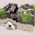 Ancient Chinese Architecture Complex Featuring Traditional Tile Roofs Courtyards Stone Paths And Green Trees 3d model