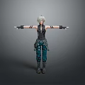 Game Movie Character With Silver Hair Black Vest Green Cargo Pants And Extended Arms Pose