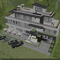 Modern Detached Villa With Large Glass Windows Balconies And Green Lawn Surroundings
