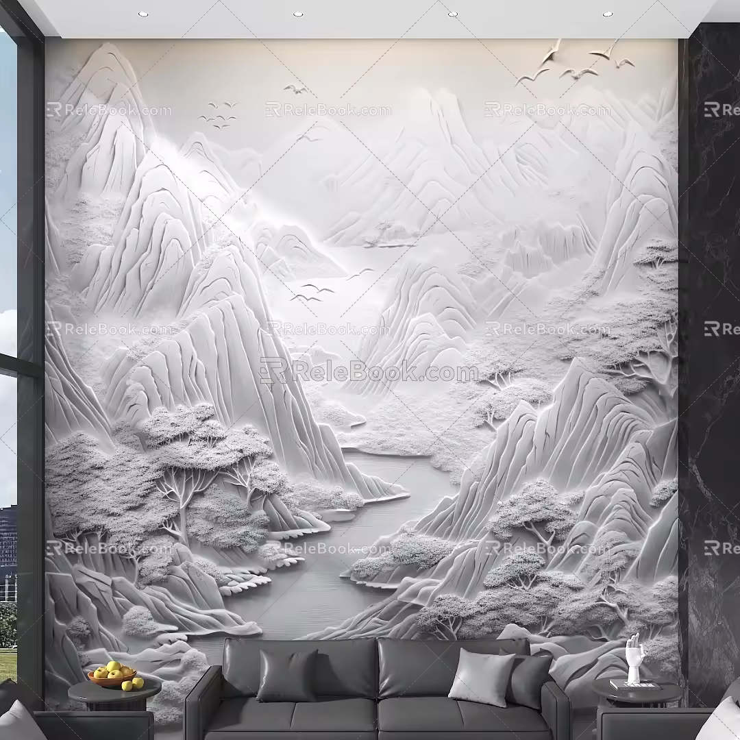 Three-dimensional background wall gypsum mountain background gable background wall living room background wall villa pick empty background wall sofa background wall 3d model