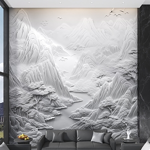 Three-dimensional background wall gypsum mountain background gable background wall living room background wall villa pick empty background wall sofa background wall 3d model