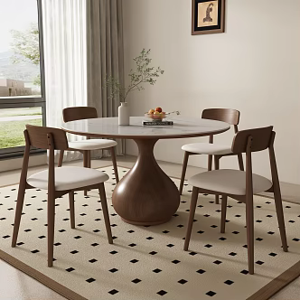 Middle Ancient Round Dining Table and Chair 3d model