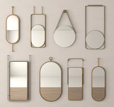 Various Shapes Modern Stylish Mirrors With Metal Frames For Home Wall Decor 3d model